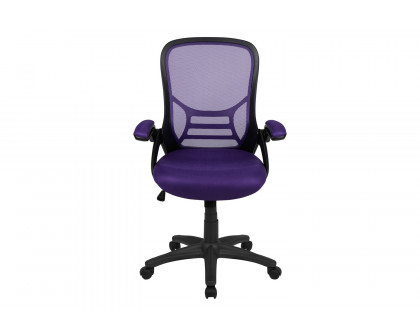 BLNK Porter High-Back Mesh Ergonomic Swivel Office Chair with Black Frame and Flip-up Arms - Purple