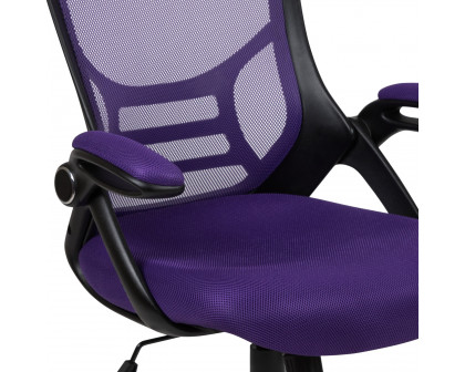 BLNK Porter High-Back Mesh Ergonomic Swivel Office Chair with Black Frame and Flip-up Arms - Purple