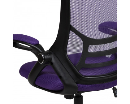 BLNK Porter High-Back Mesh Ergonomic Swivel Office Chair with Black Frame and Flip-up Arms - Purple