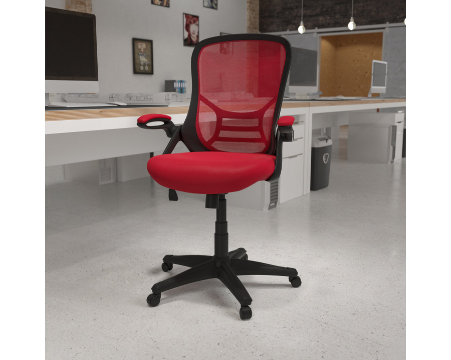 BLNK Porter High-Back Mesh Ergonomic Swivel Office Chair with Black Frame and Flip-up Arms - Red