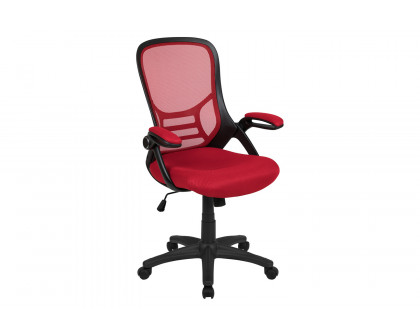 BLNK Porter High-Back Mesh Ergonomic Swivel Office Chair with Black Frame and Flip-up Arms - Red