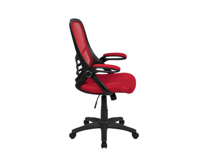 BLNK Porter High-Back Mesh Ergonomic Swivel Office Chair with Black Frame and Flip-up Arms - Red