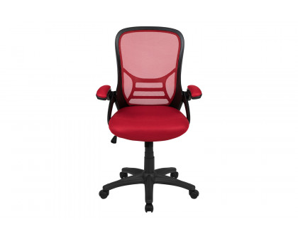 BLNK Porter High-Back Mesh Ergonomic Swivel Office Chair with Black Frame and Flip-up Arms - Red