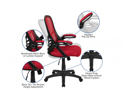 BLNK Porter High-Back Mesh Ergonomic Swivel Office Chair with Black Frame and Flip-up Arms - Red