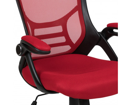 BLNK Porter High-Back Mesh Ergonomic Swivel Office Chair with Black Frame and Flip-up Arms - Red