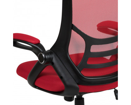 BLNK Porter High-Back Mesh Ergonomic Swivel Office Chair with Black Frame and Flip-up Arms - Red