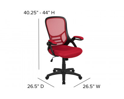 BLNK Porter High-Back Mesh Ergonomic Swivel Office Chair with Black Frame and Flip-up Arms - Red