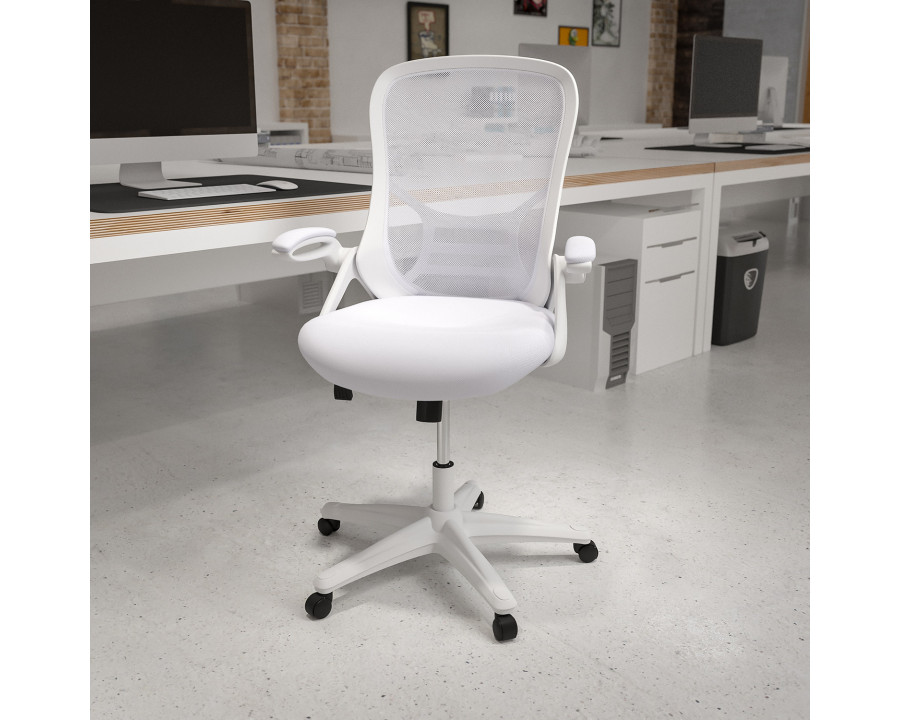 BLNK Porter High-Back Mesh Ergonomic Swivel Office Chair with White Frame and Flip-up Arms