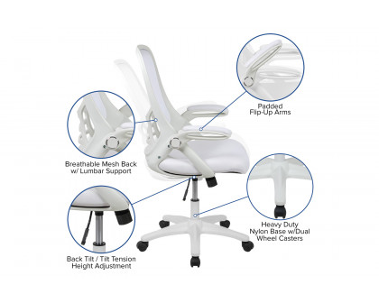 BLNK Porter High-Back Mesh Ergonomic Swivel Office Chair with White Frame and Flip-up Arms