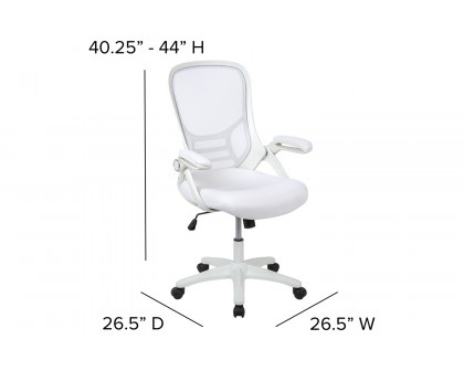 BLNK Porter High-Back Mesh Ergonomic Swivel Office Chair with White Frame and Flip-up Arms