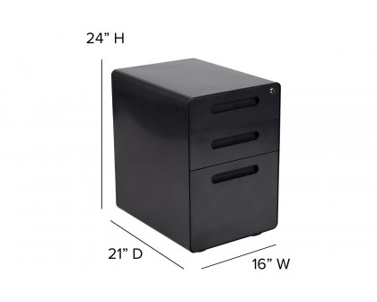 BLNK Wren Ergonomic 3-Drawer Mobile Locking Filing Cabinet with Anti-Tilt Mechanism and Letter-Legal Drawer - Black