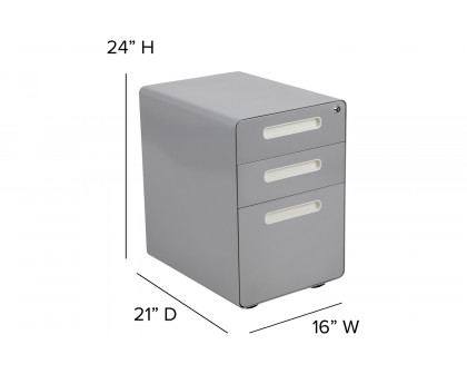 BLNK Wren Ergonomic 3-Drawer Mobile Locking Filing Cabinet with Anti-Tilt Mechanism and Letter-Legal Drawer - Gray