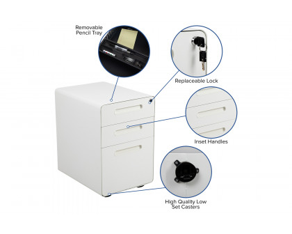 BLNK Wren Ergonomic 3-Drawer Mobile Locking Filing Cabinet with Anti-Tilt Mechanism and Letter-Legal Drawer - White