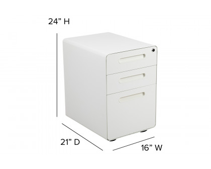 BLNK Wren Ergonomic 3-Drawer Mobile Locking Filing Cabinet with Anti-Tilt Mechanism and Letter-Legal Drawer - White