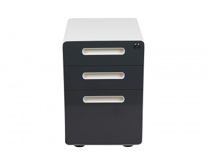 BLNK Wren Ergonomic 3-Drawer Mobile Locking Filing Cabinet with Anti-Tilt Mechanism and Letter-Legal Drawer - White/Charcoal