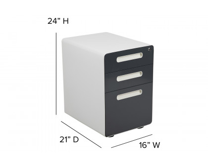 BLNK Wren Ergonomic 3-Drawer Mobile Locking Filing Cabinet with Anti-Tilt Mechanism and Letter-Legal Drawer - White/Charcoal