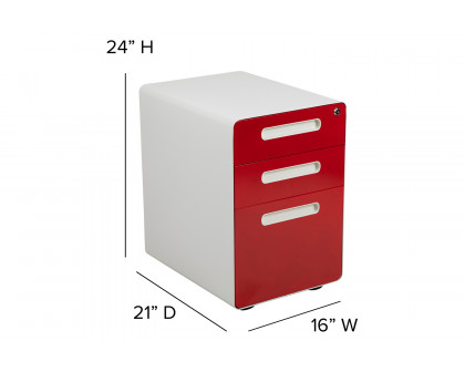 BLNK Wren Ergonomic 3-Drawer Mobile Locking Filing Cabinet with Anti-Tilt Mechanism and Letter-Legal Drawer - White/Red