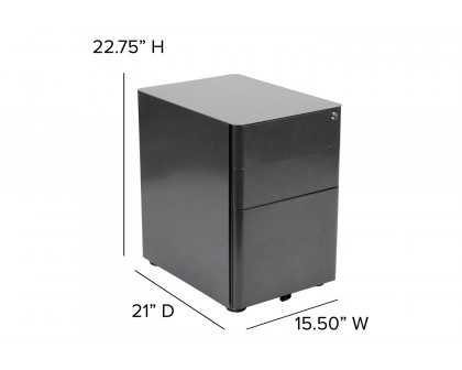 BLNK Warner 3-Drawer Mobile Locking Filing Cabinet with Anti-Tilt Mechanism and Letter-Legal Drawer - Black