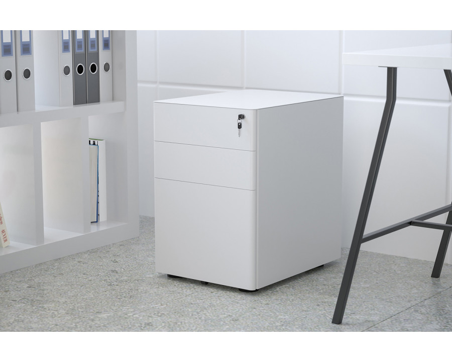 BLNK Warner 3-Drawer Mobile Locking Filing Cabinet with Anti-Tilt Mechanism and Letter-Legal Drawer - White