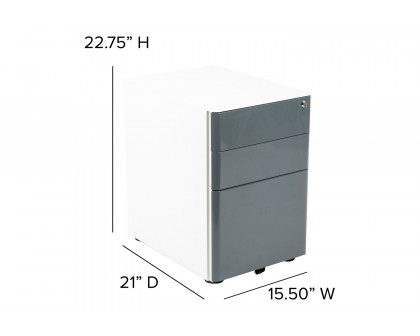 BLNK Warner 3-Drawer Mobile Locking Filing Cabinet with Anti-Tilt Mechanism and Letter-Legal Drawer - White/Charcoal