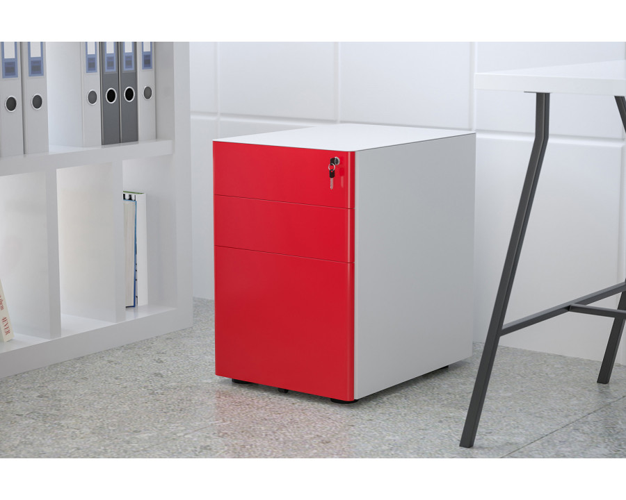 BLNK Warner 3-Drawer Mobile Locking Filing Cabinet with Anti-Tilt Mechanism and Letter-Legal Drawer - White/Red