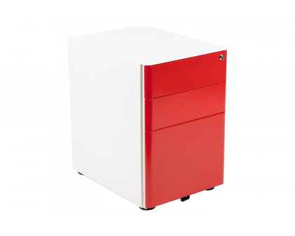 BLNK Warner 3-Drawer Mobile Locking Filing Cabinet with Anti-Tilt Mechanism and Letter-Legal Drawer - White/Red