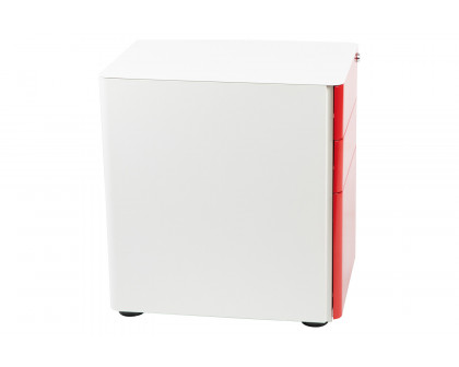 BLNK Warner 3-Drawer Mobile Locking Filing Cabinet with Anti-Tilt Mechanism and Letter-Legal Drawer - White/Red