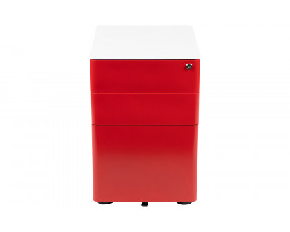 BLNK Warner 3-Drawer Mobile Locking Filing Cabinet with Anti-Tilt Mechanism and Letter-Legal Drawer - White/Red