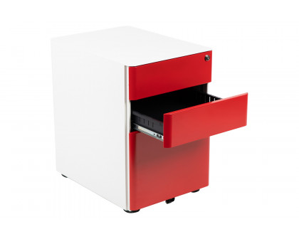 BLNK Warner 3-Drawer Mobile Locking Filing Cabinet with Anti-Tilt Mechanism and Letter-Legal Drawer - White/Red