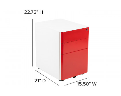 BLNK Warner 3-Drawer Mobile Locking Filing Cabinet with Anti-Tilt Mechanism and Letter-Legal Drawer - White/Red