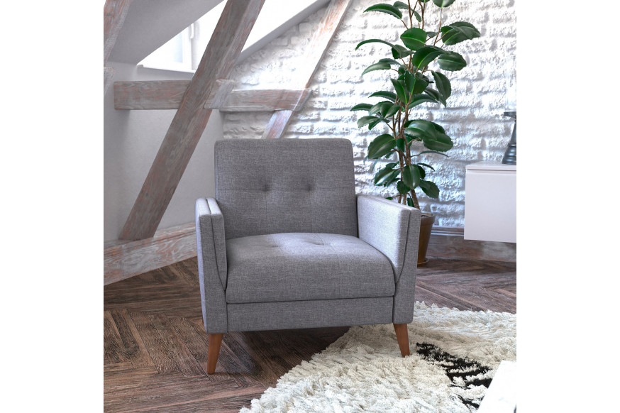 BLNK™ Conrad Commercial Mid-Century Modern Arm Chair with Tufted Faux Linen Upholstery and Solid Wood Legs - Slate Gray