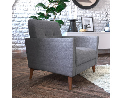 BLNK™ Conrad Commercial Mid-Century Modern Arm Chair with Tufted Faux Linen Upholstery and Solid Wood Legs - Slate Gray