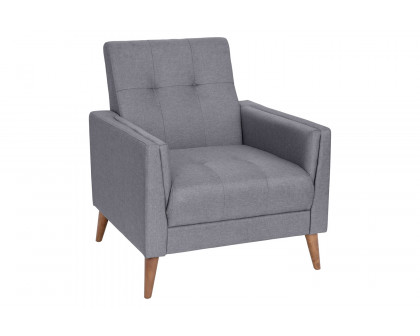 BLNK™ Conrad Commercial Mid-Century Modern Arm Chair with Tufted Faux Linen Upholstery and Solid Wood Legs - Slate Gray