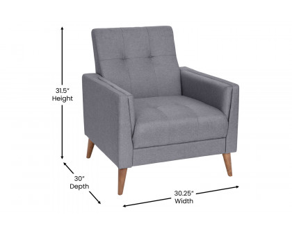 BLNK™ Conrad Commercial Mid-Century Modern Arm Chair with Tufted Faux Linen Upholstery and Solid Wood Legs - Slate Gray