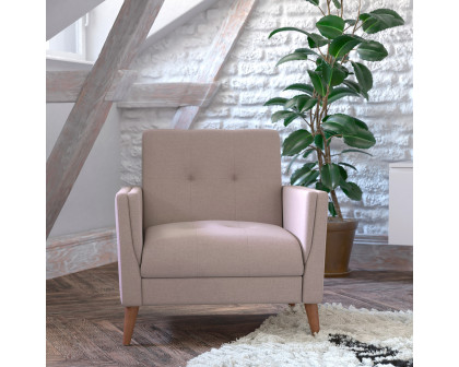 BLNK Conrad Commercial Mid-Century Modern Arm Chair with Tufted Faux Linen Upholstery and Solid Wood Legs