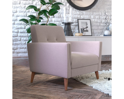 BLNK™ Conrad Commercial Mid-Century Modern Arm Chair with Tufted Faux Linen Upholstery and Solid Wood Legs - Taupe