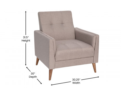 BLNK™ Conrad Commercial Mid-Century Modern Arm Chair with Tufted Faux Linen Upholstery and Solid Wood Legs - Taupe