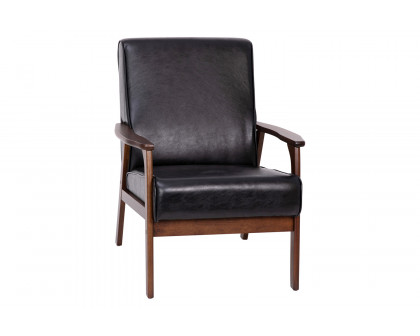 BLNK™ Langston Commercial LeatherSoft Upholstered Mid Century Modern Arm Chair with Walnut Finished Wooden Frame and Arms - Black