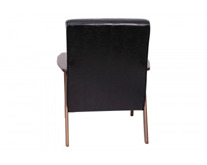 BLNK™ Langston Commercial LeatherSoft Upholstered Mid Century Modern Arm Chair with Walnut Finished Wooden Frame and Arms - Black