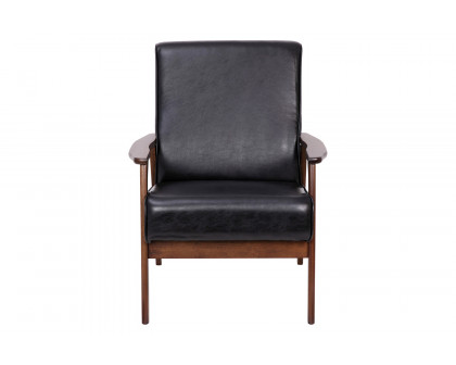 BLNK™ Langston Commercial LeatherSoft Upholstered Mid Century Modern Arm Chair with Walnut Finished Wooden Frame and Arms - Black