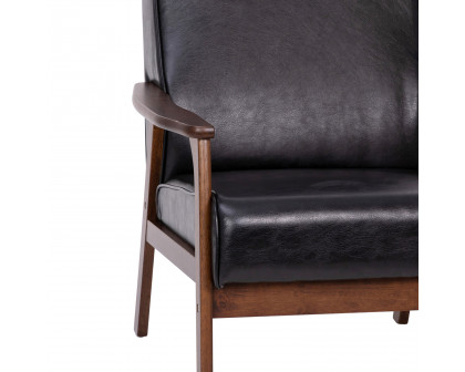 BLNK™ Langston Commercial LeatherSoft Upholstered Mid Century Modern Arm Chair with Walnut Finished Wooden Frame and Arms - Black