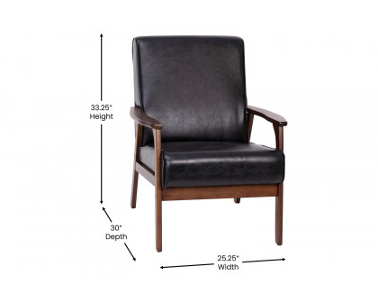 BLNK™ Langston Commercial LeatherSoft Upholstered Mid Century Modern Arm Chair with Walnut Finished Wooden Frame and Arms - Black