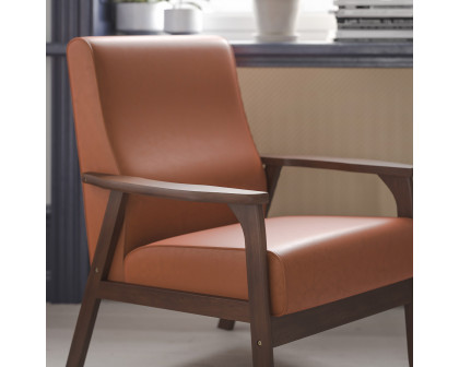 BLNK™ Langston Commercial LeatherSoft Upholstered Mid Century Modern Arm Chair with Walnut Finished Wooden Frame and Arms - Cognac