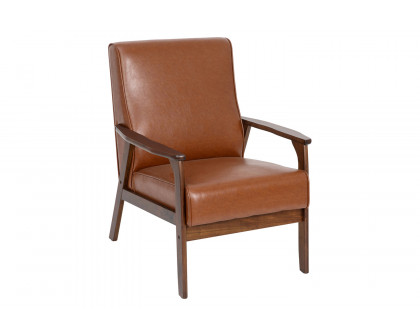 BLNK™ Langston Commercial LeatherSoft Upholstered Mid Century Modern Arm Chair with Walnut Finished Wooden Frame and Arms - Cognac