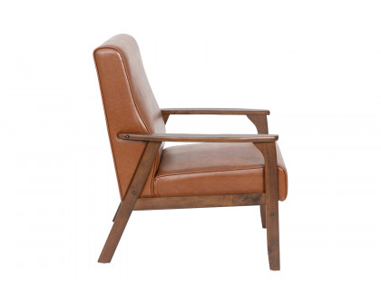 BLNK™ Langston Commercial LeatherSoft Upholstered Mid Century Modern Arm Chair with Walnut Finished Wooden Frame and Arms - Cognac