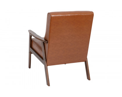 BLNK™ Langston Commercial LeatherSoft Upholstered Mid Century Modern Arm Chair with Walnut Finished Wooden Frame and Arms - Cognac