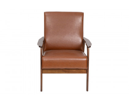 BLNK™ Langston Commercial LeatherSoft Upholstered Mid Century Modern Arm Chair with Walnut Finished Wooden Frame and Arms - Cognac