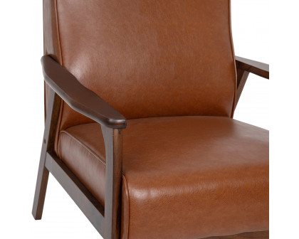 BLNK™ Langston Commercial LeatherSoft Upholstered Mid Century Modern Arm Chair with Walnut Finished Wooden Frame and Arms - Cognac