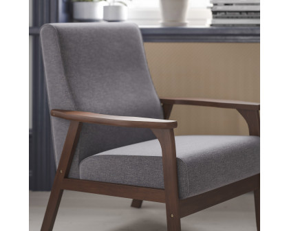 BLNK™ - Langston Commercial Faux Linen Upholstered Mid Century Modern Arm Chair with Walnut Finished Wooden Frame and Arms