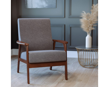 BLNK™ - Langston Commercial Faux Linen Upholstered Mid Century Modern Arm Chair with Walnut Finished Wooden Frame and Arms